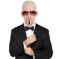 【CJY】underholdning【CJY】Mr Worldwide Skaldet Hætte & Soul Patch Sæt, Kendisikon Kostume Pitbull Kostume Tilbehør Sæt - Perfekt 2pcs