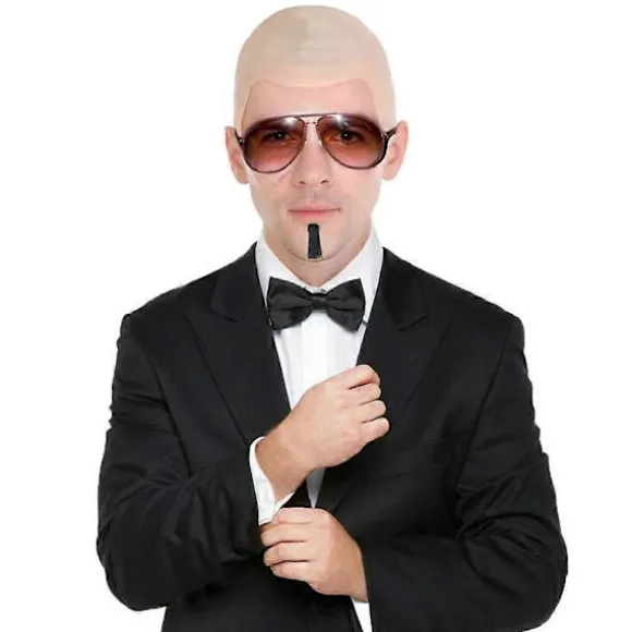 【CJY】underholdning【CJY】Mr Worldwide Skaldet Hætte & Soul Patch Sæt, Kendisikon Kostume Pitbull Kostume Tilbehør Sæt - Perfekt 2pcs