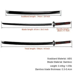 104cm Demon Slayer Sværd 1:1 Nichirin Sværd Bambus Klinge Kimetsu no Yaiba Zenitsu Tanjirou Katana Våben Anime Cosplay Prop Sabito