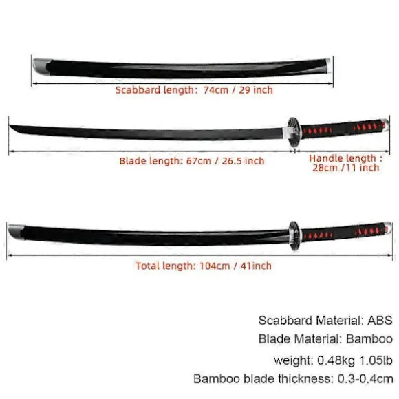 104cm Demon Slayer Sværd 1:1 Nichirin Sværd Bambus Klinge Kimetsu no Yaiba Zenitsu Tanjirou Katana Våben Anime Cosplay Prop Sabito