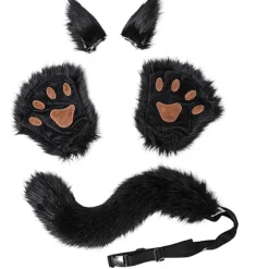 Cosplay Dyrepotehandsker Sæt med Kunstpels Hale og Ører Hovedbøjle Fleksible Fuld Finger Vanter til Vintervarme, Halloweenfest & Anime Cosplay