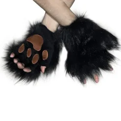 Cosplay Dyrepotehandsker Sæt med Kunstpels Hale og Ører Hovedbøjle Fleksible Fuld Finger Vanter til Vintervarme, Halloweenfest & Anime Cosplay