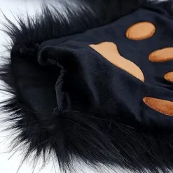 Cosplay Dyrepotehandsker Sæt med Kunstpels Hale og Ører Hovedbøjle Fleksible Fuld Finger Vanter til Vintervarme, Halloweenfest & Anime Cosplay