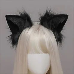 Cosplay Furry Dyreører Hårbøjle Hale Sæt Fancy Kjole Kostume Lang Pels Hovedbeklædning til Halloween Fest Dekoration Grå Gray