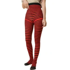 Cosplay Kostume Tights Leggings Strømpebukser Jul Halloween Stribede Tights Rød og sort