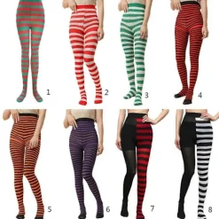Cosplay Kostume Tights Leggings Strømpebukser Jul Halloween Stribede Tights Rød og sort