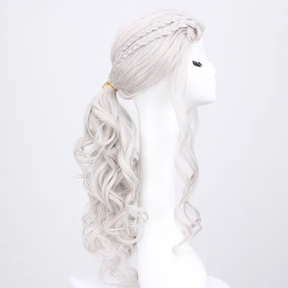 Cosplay paryk cosplay til kvinder, daenerys paryk lang blond krøllet Kha