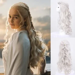Cosplay paryk til kvinder, Daenerys paryk lang blond krøllet Kha