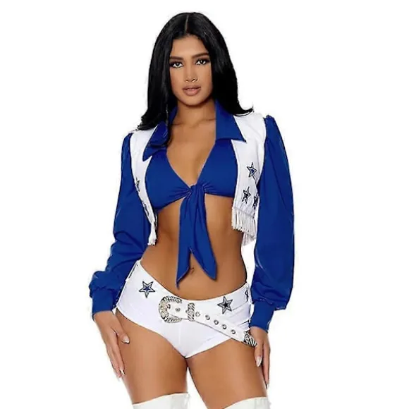 Dallas Cowboys Cowgirls Cheerleader Kostume til Kvinder Voksne Fodbold Sexy Star Team Cheer Fancy Dress 2XL