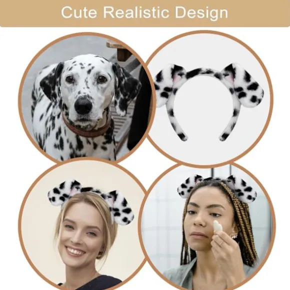 Dalmatiner Hundeøre Hårbøjle - 4-pak Hvalpeøre Hårbøjle Fluffy Hårbøjle Voksen Børn Dalmatiner Kostume til Makeup Vask Ansigt{ee}