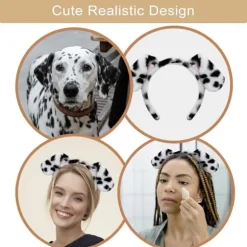 Dalmatiner hundeøre pandebånd - 4-pak hvalpeøre pandebånd fluffy pandebånd voksne børn dalmatiner kostume til makeup vask ansigt
