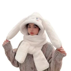 Dame & Piger 3-i-1 Kawaii Kuromi Plys Hat med Halstørklæde & Vanter Vinter Udendørs Varme Gaver Hvid White