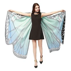 Dame Halloween Fest Sommerfuglevinger Sjal Kompatibel Med Piger Voksen Festival Kostume Tøj Udklædningskappe Blue-green