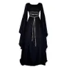 Dame Halloween Renaissance Middelalder Maxi Kjole Gotisk Kostume A(M Sort)