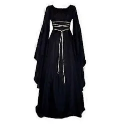 Dame Halloween Renaissance Middelalder Maxi Kjole Gotisk Kostume A(M Sort)