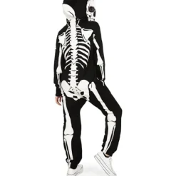 Dame Halloween Skeletdragt - Komfortabel og Enkel Voksen Jumpsuit Bodysuit - For- og Bagtryk med Lynlås