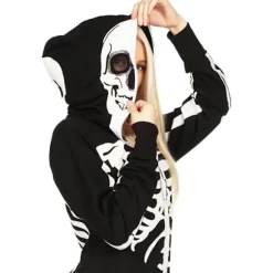 Dame Halloween Skeletdragt - Komfortabel og Enkel Voksen Jumpsuit Bodysuit - For- og Bagtryk med Lynlås