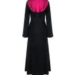 Dame Plus Size Halloween Hætteklædte Snøre Patchwork Langærmet Lang Kjole (XL Hot Pink)