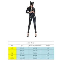 Dame PU læder Catsuit Cosplay Halloween Cat Mask Jumpsuit
