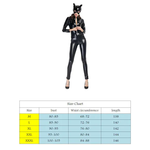 Dame PU læder Catsuit Cosplay Halloween Cat Mask Jumpsuit