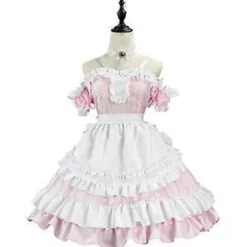 Dame Sød Lolita Kjole Viktoriansk Ærmeløs Blonde Lag Maid Kjoler Halloween Cosplay Kostumer (S)