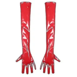 Dame Sorte Lange Handsker Våd Look Handsker Elastiske Skinnende Sorte Operahandsker Xixi red 2XL