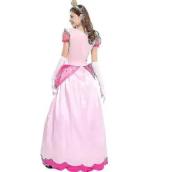 Dame Super Mario Peach Cosplay Kostume Pink Prinsesse Kjole + Handsker + Hovedbeklædning Sæt Karneval Fest 2XL