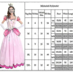 Dame Super Mario Peach Cosplay Kostume Pink Prinsesse Kjole + Handsker + Hovedbeklædning Sæt Karneval Fest 2XL