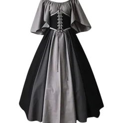 Dame Victorian Kjole Flare Ærme Off Shoulder Middelalder Vintage Kjoler grey L