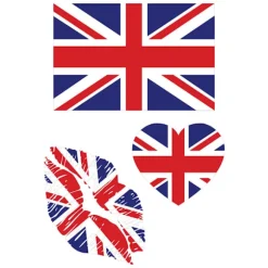 Dekorer huden sikkert med dette 75-delte midlertidige tatoveringssæt med 23 valgbare nationer, perfekt til kampe eller patriotiske fejringer United Kingdom | Fyndiq