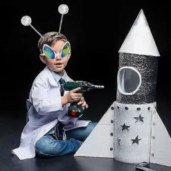 4-delt Halloween alien kostume tilbehørssæt, 2 par alien briller, 2 par alien solbriller, 2 par sølv Mars antenne hovedtelefoner