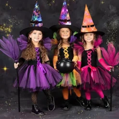 3-delt Halloween heksehatsæt - troldmandshatte til voksne og børn - heksetilbehør - troldmandshatte