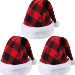 3-delt Julehat Plaid Julehat Deluxe plys hat til