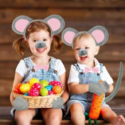 5-delt musekostumesæt - næse, halehandsker, lyserød butterfly, ørebånd - cosplay til voksne og børn, børnedag, fødselsdag, Halloween