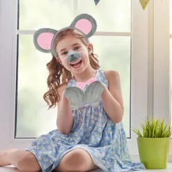 5-delt musekostumesæt - næse, halehandsker, lyserød butterfly, ørebånd - cosplay til voksne og børn, børnedag, fødselsdag, Halloween