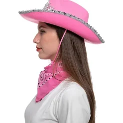 3-delt pailletstjerne cowboyhat, hvid western cowboyhat, femtakket stjernehat, hvide festjeans, med halstørklæde og solbriller