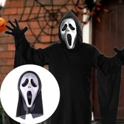2-delt plastik horror killer maske - Skrigende maske - Horror helhovedmaske - Spøgelsesansigt skaber en spændende atmosfære - Velegnet til alle