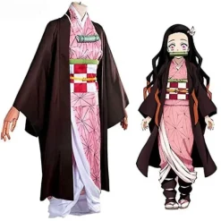 2023-Demon Slayer Bror og Søster Kamado Nezuko Cosplay Kostume Outfit Kimono Anime Kostume Paryk-1 Nezuko Paryk 150cm (Børnestørrelse)
