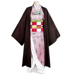 2023-Demon Slayer Bror og Søster Kamado Nezuko Cosplay Kostume Outfit Kimono Anime Kostume Paryk-1 Nezuko Paryk 150cm (Børnestørrelse)