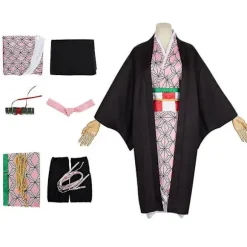 Demon Slayer Kamado Nezuko Kostume Outfit Sæt Med Bambusrekvisitter 2XL