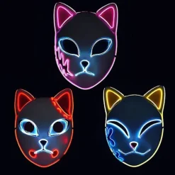 Demon Slayer Kimetsu LED Maske Rekvisitter Sabito Halloween Fest Lys Masker Til Voksne Yellow 1 Pcs