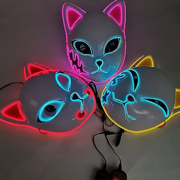 Demon Slayer Kimetsu LED Maske Rekvisitter Sabito Halloween Fest Lys Masker Til Voksne Yellow 1 Pcs