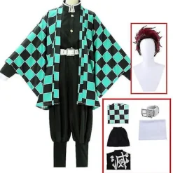 Demon Slayer Kimetsu No Yaiba Tanjirou Kamado Cosplay Kostume Kimono Jul Anime Uniform Sæt til voksne og børn - Perfekt 6-delt sæt 6 piece set 6 piece set XXL | Fyndiq