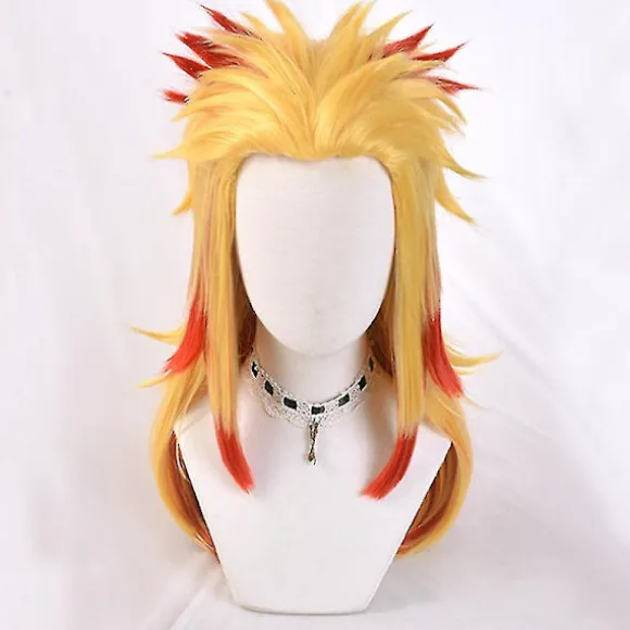 Demon Slayer Rengoku Kyoujurou Kostume Outfits Anime Sæt 3XL Only Wig