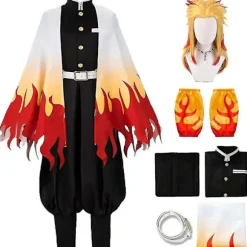 Demon Slayer Rengoku Kyoujurou Kostume Outfits Anime Sæt M Outfits with Wig