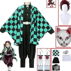 Demon Slayer Tanjiro Kamado Cosplay Kostume Kimono Sæt til Voksne & Børn - 9 Dele Anime Outfit Kompatibelt med Kimetsu No Yaiba[JUN] 9-delt sæt{FY} 9 piece set 100 | Fyndiq