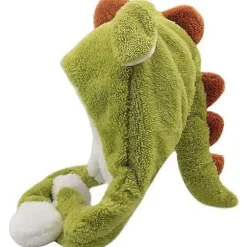 Dinosaur Hat Plys med Ører - Dyrehat Plys Kostumehat, Dinosaur Hat med Bevægelige Ører Vinter Skihat One Size Grøn Hovedomkreds 56-58cm