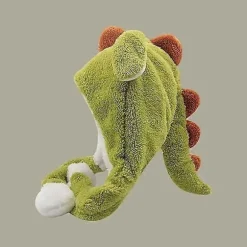 Dinosaur Hat Plys med Ører - Dyrehat Plys Kostumehat, Dinosaur Hat med Bevægelige Ører Vinter Skihat One Size Grøn Hovedomkreds 56-58cm