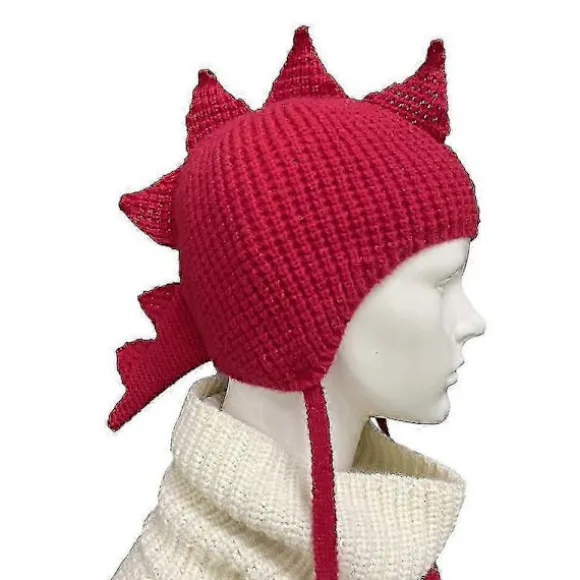 Dinosaur Hue Sjov Hat Dinosaur Øreklap Hue Strikket Dinosaur Hat Mohawk Hat Red