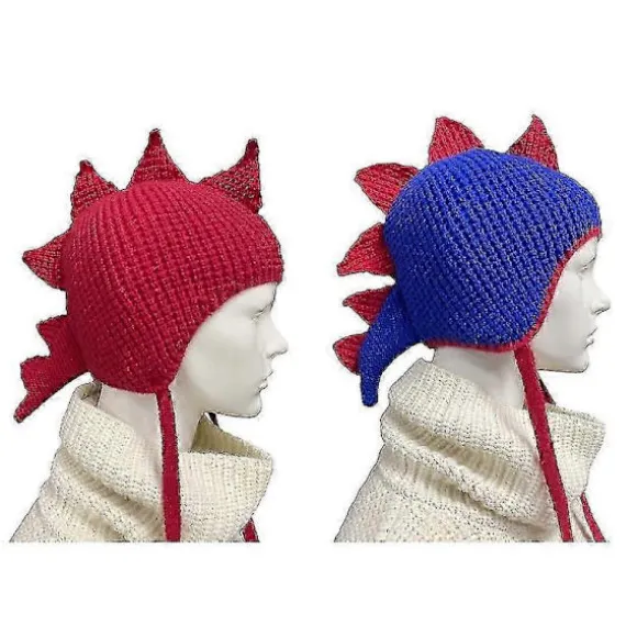 Dinosaur Hue Sjov Hat Dinosaur Øreklap Hue Strikket Dinosaur Hat Mohawk Hat Red